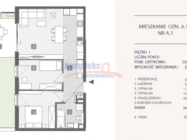 Wykończony apartament Dąbie 3 pokoje z tarasem